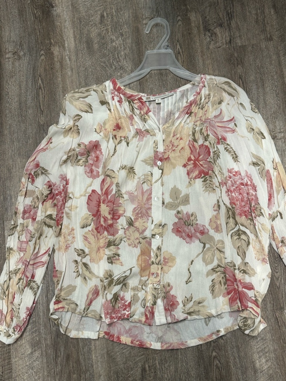 Frye x Anthropology Floral Button-Front Blouse in Pink & Cream